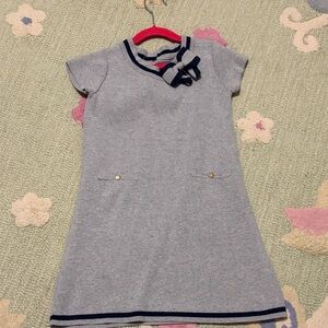 Hope and Henry Gray Kids Dress with Navy Trim